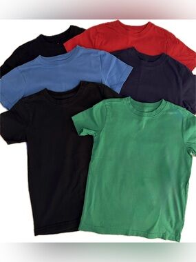 Primary Classic Crewneck Kids T-Shirt Pack — Green, Black (2), Blue, Red, Navy